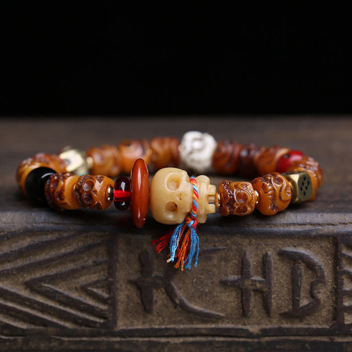 Buddha Stones Tibetisches handgeschnitztes Knochenperlen-Armband „Herr der Leichen“ – Waldschutz - image 1