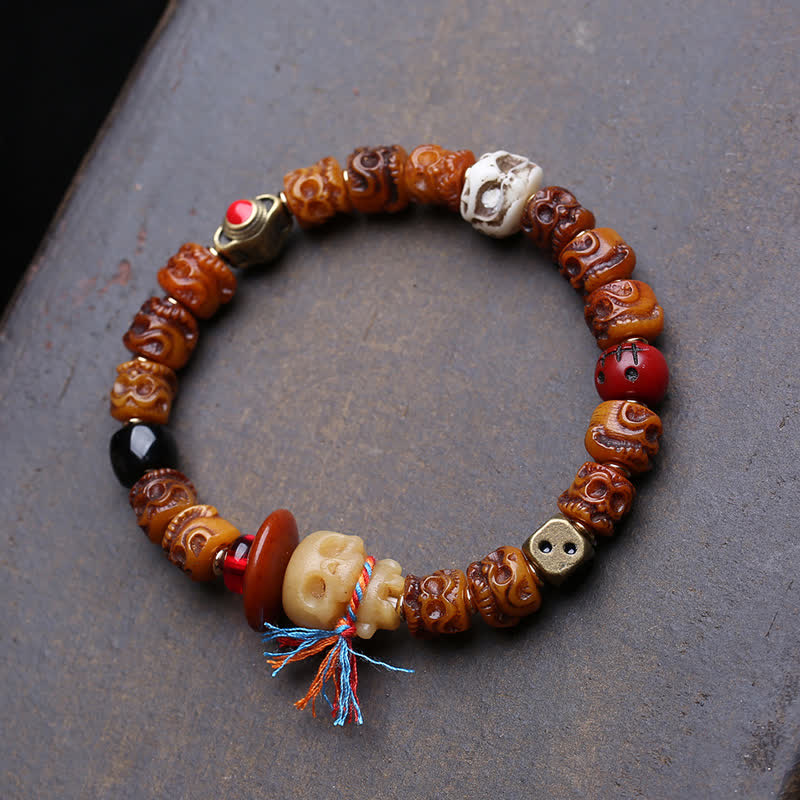 Buddha Stones Tibetisches handgeschnitztes Knochenperlen-Armband „Herr der Leichen“ – Waldschutz - 5,9–6,3 Zoll / 15–16 cm - image 0