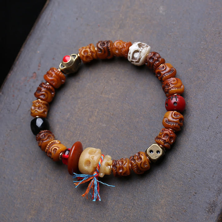 Buddha Stones Tibetisches handgeschnitztes Knochenperlen-Armband „Herr der Leichen“ – Waldschutz - 5,9–6,3 Zoll / 15–16 cm - image 0