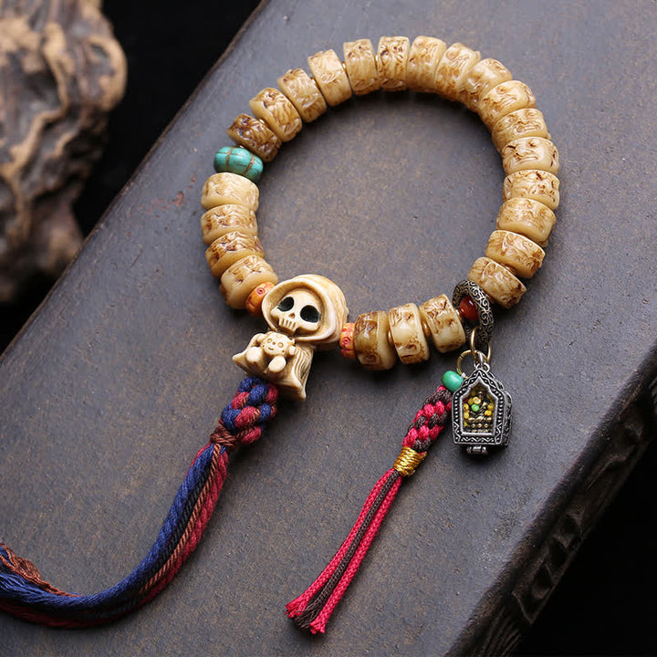 Buddha Stones Armband aus tibetischen Knochenperlen – Herr der Leichen – Waldschutz - Herr des Leichenwaldes - 12,7 × 6,4 mm - image 0
