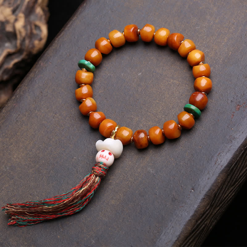 Buddha Stones Armband aus Knochenperlen – Herr des Leichenwaldes – Stärke und Schutz - Grüne Abstandshalterperlen - 10×7mm - image 5