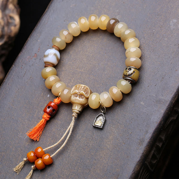 Buddha Stones Knochenperlen-Dzi-Perle, Herr der Leiche, Waldschutz-Armband aus Tibet - Herr des Leichenwaldes - 12×7mm - image 0