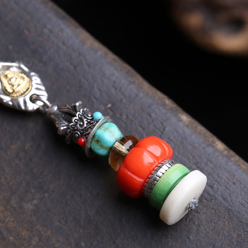 Buddha Stones Tibetische Mani-Steinhaufen-Design, formloser Buddha, Titanstahl, mehrfarbige Perlen-Schutzkette - image 3