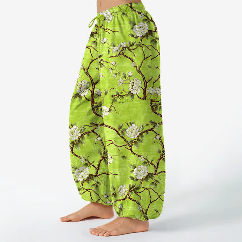Buddha Stones Baumwoll-Haremshose für Damen mit botanischem Blütenmuster, elastischem Bund und Seitentaschen - image 11