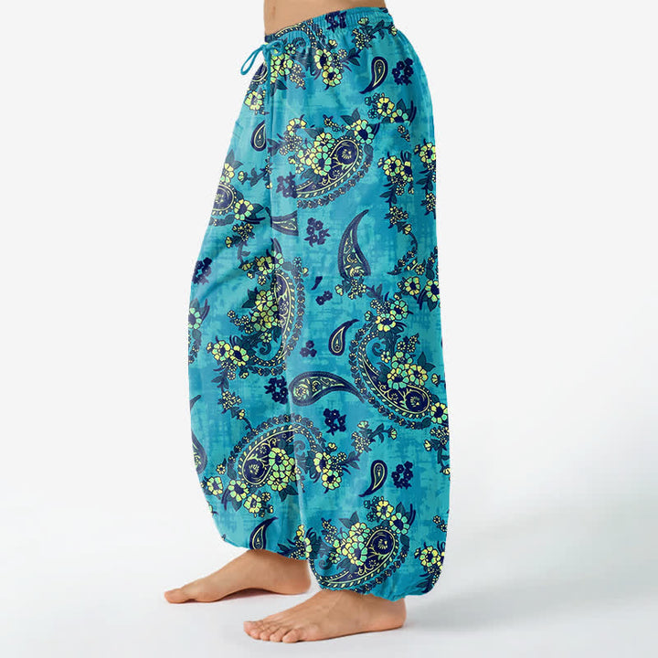 Buddha Stones Baumwoll-Haremshose für Damen mit Vintage-Paisley-Blumenmuster, elastischem Bund und Seitentaschen - image 1