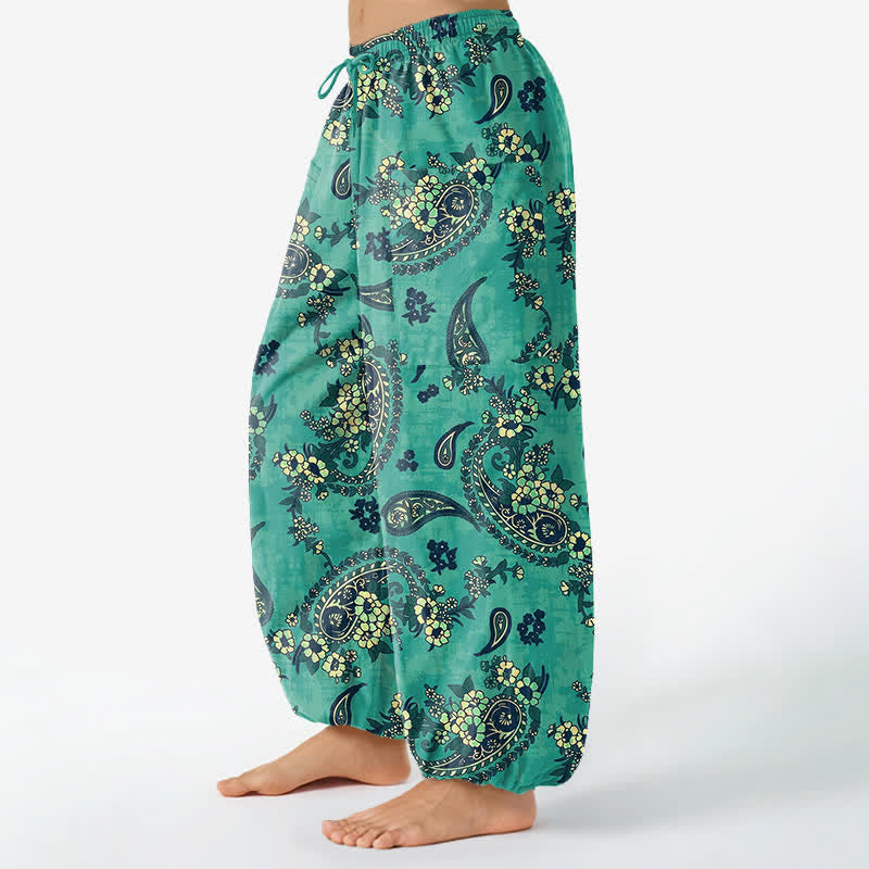 Buddha Stones Baumwoll-Haremshose für Damen mit Vintage-Paisley-Blumenmuster, elastischem Bund und Seitentaschen - image 8