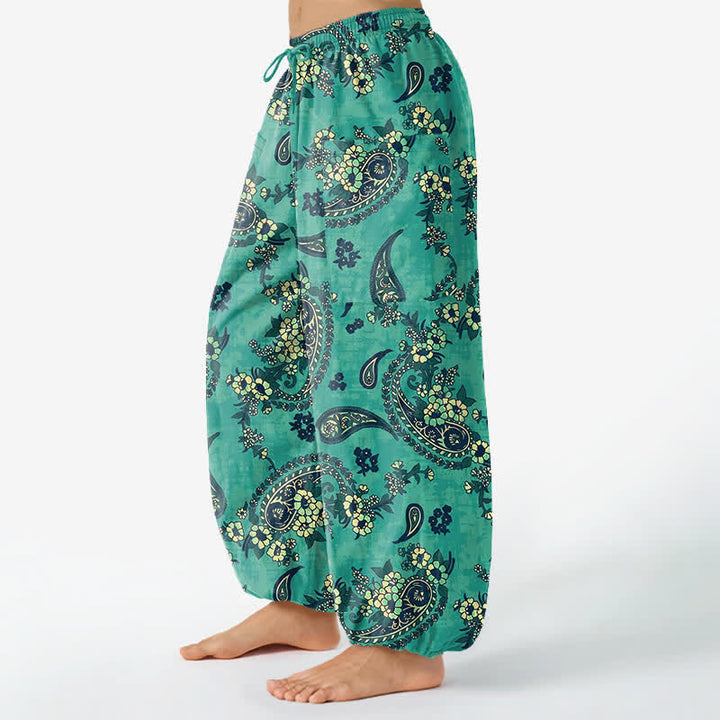 Buddha Stones Baumwoll-Haremshose für Damen mit Vintage-Paisley-Blumenmuster, elastischem Bund und Seitentaschen - image 8