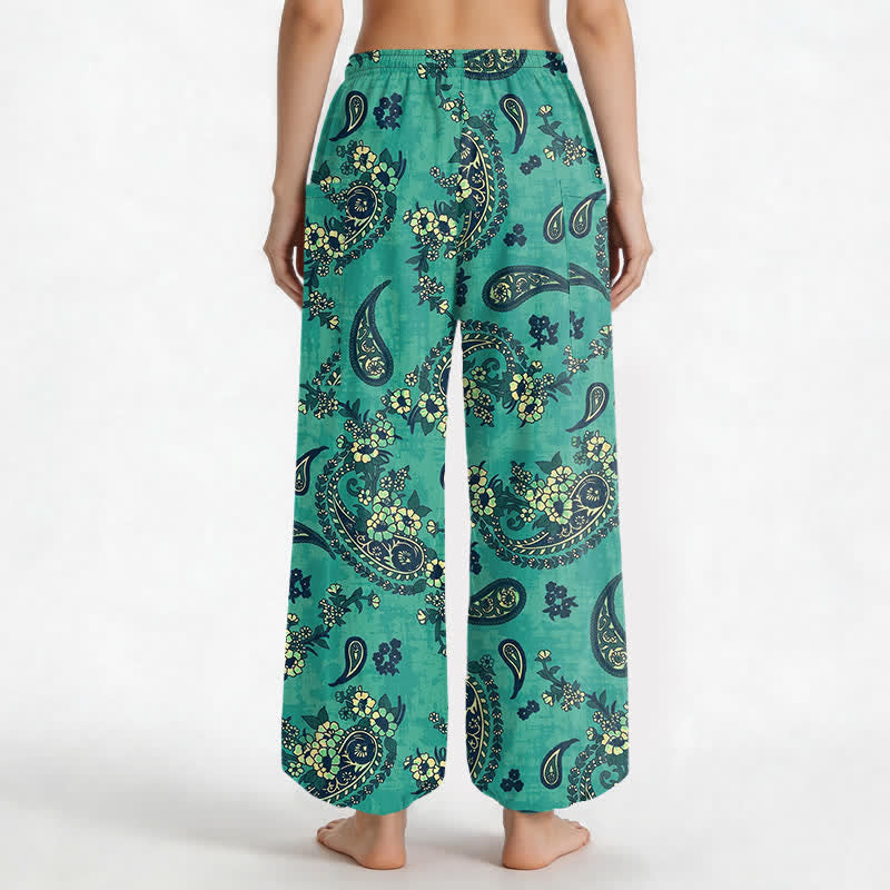 Buddha Stones Baumwoll-Haremshose für Damen mit Vintage-Paisley-Blumenmuster, elastischem Bund und Seitentaschen - image 9