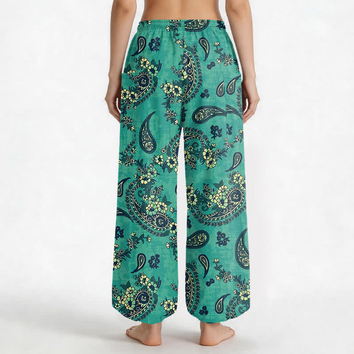 Buddha Stones Baumwoll-Haremshose für Damen mit Vintage-Paisley-Blumenmuster, elastischem Bund und Seitentaschen - image 9