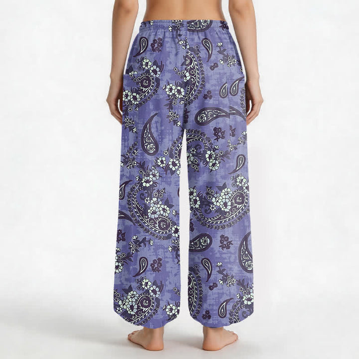 Buddha Stones Baumwoll-Haremshose für Damen mit Vintage-Paisley-Blumenmuster, elastischem Bund und Seitentaschen - image 12