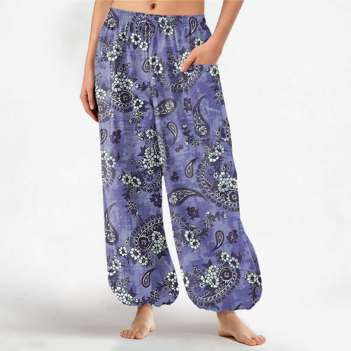 Buddha Stones Baumwoll-Haremshose für Damen mit Vintage-Paisley-Blumenmuster, elastischem Bund und Seitentaschen - Schieferblau - US16, UK/AU20, EU48 (3XL) - image 10