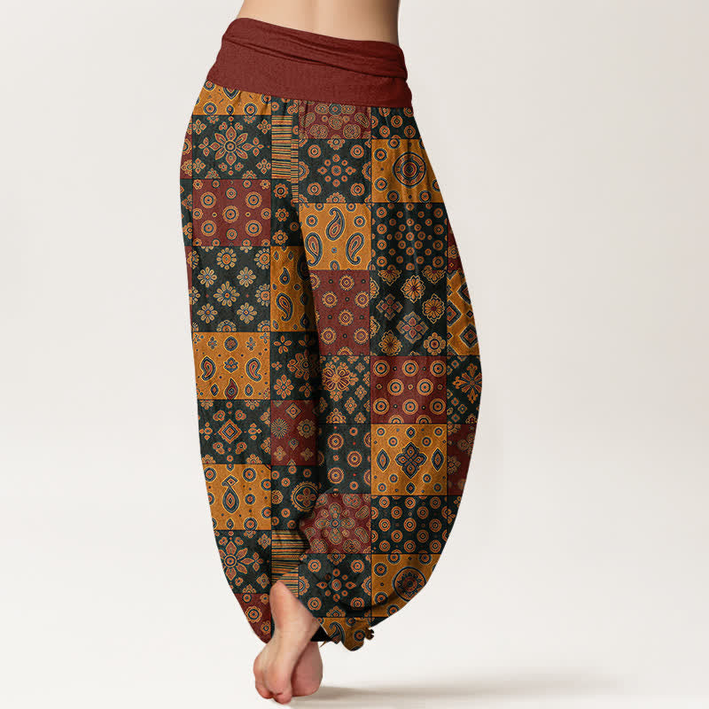 Buddha Stones Baumwoll-Haremshose mit böhmischem Patchwork-Paisley-Muster und elastischem Bund für Damen - image 2
