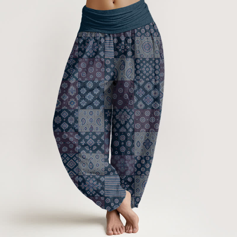 Buddha Stones Baumwoll-Haremshose mit böhmischem Patchwork-Paisley-Muster und elastischem Bund für Damen - SteelBlue - US16, UK/AU20, EU48 (3XL) - image 5