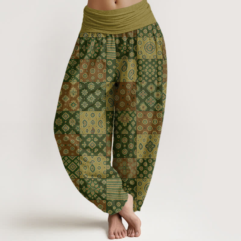 Buddha Stones Baumwoll-Haremshose mit böhmischem Patchwork-Paisley-Muster und elastischem Bund für Damen - Olive - US16, UK/AU20, EU48 (3XL) - image 8