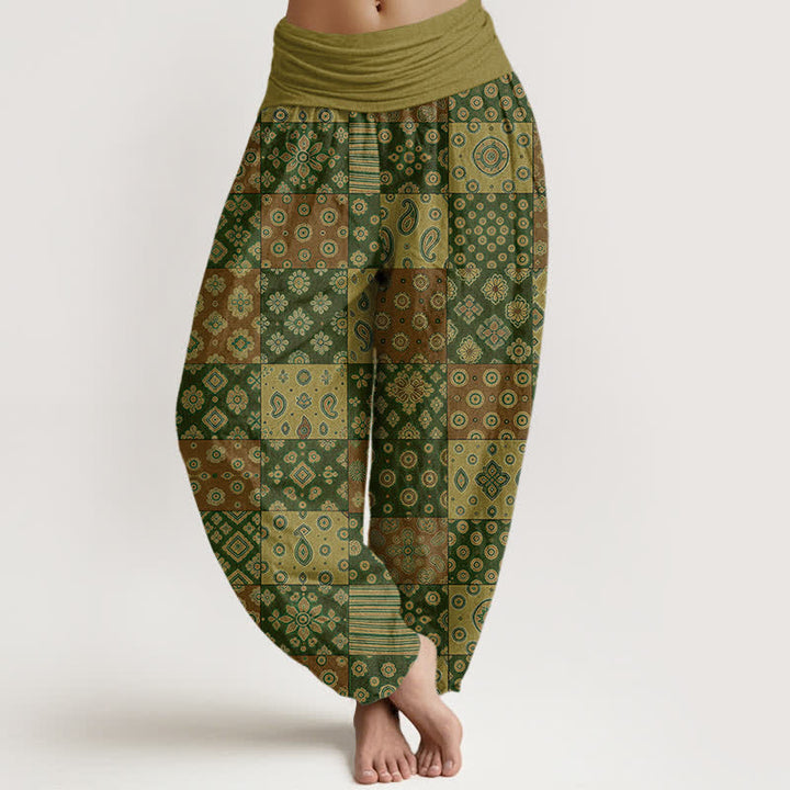 Buddha Stones Baumwoll-Haremshose mit böhmischem Patchwork-Paisley-Muster und elastischem Bund für Damen - Olive - US16, UK/AU20, EU48 (3XL) - image 8