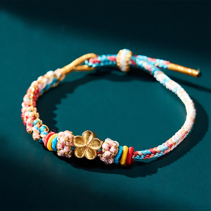 Buddha Stones Handgewebtes, mehrfarbiges Pfirsichblüten-Schutzseilarmband - image 5