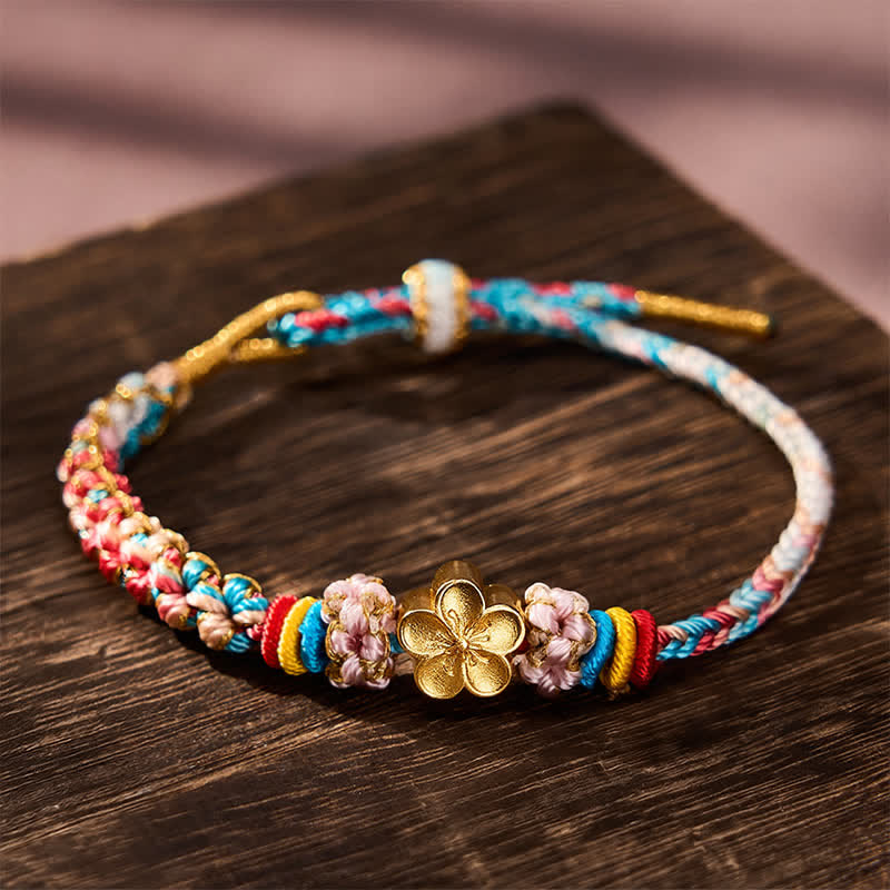 Buddha Stones Handgewebtes, mehrfarbiges Pfirsichblüten-Schutzseilarmband - image 2