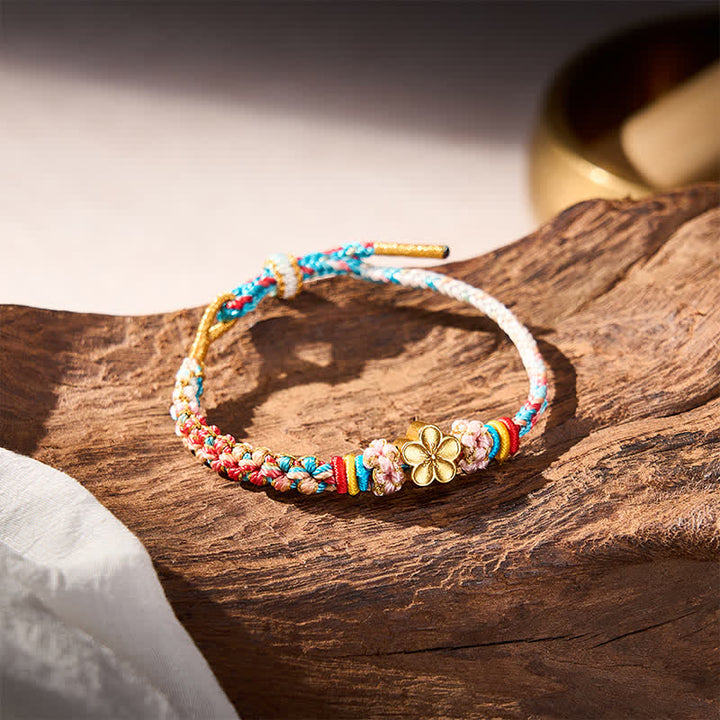 Buddha Stones Handgewebtes, mehrfarbiges Pfirsichblüten-Schutzseilarmband - image 4