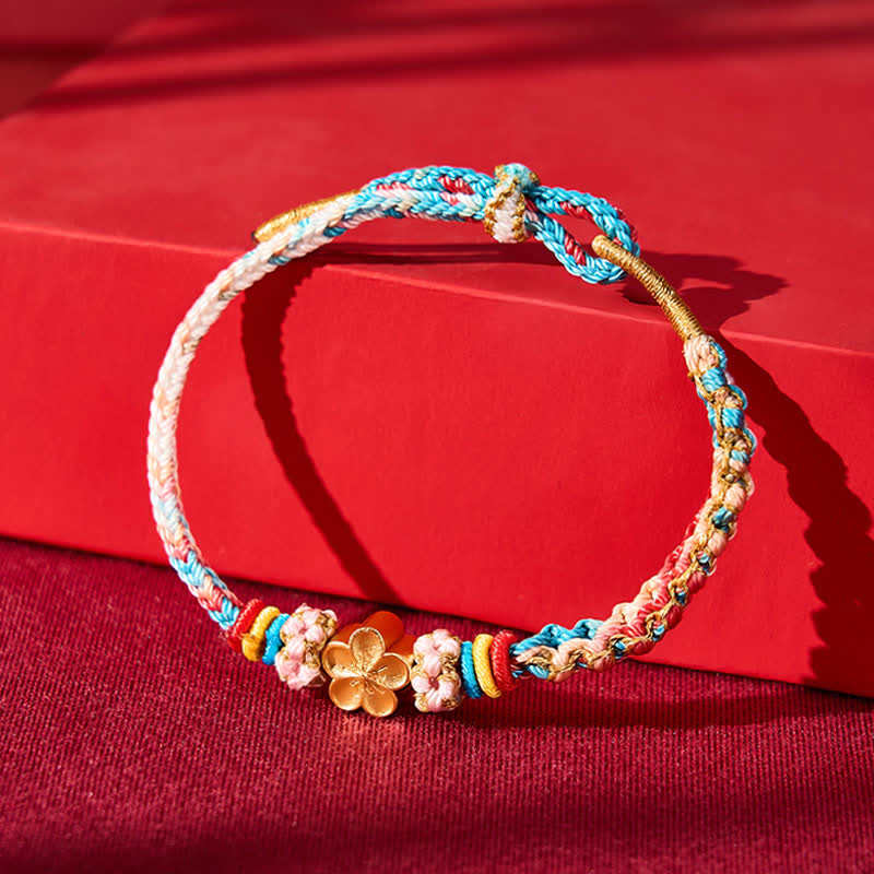 Buddha Stones Handgewebtes, mehrfarbiges Pfirsichblüten-Schutzseilarmband - image 1