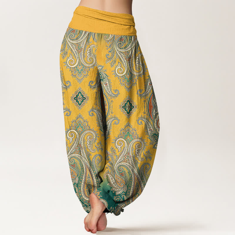 Buddha Stones Baumwoll-Haremshose mit Vintage-Paisley-Mosaikmuster und elastischem Bund für Damen - image 2
