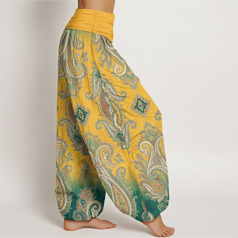Buddha Stones Baumwoll-Haremshose mit Vintage-Paisley-Mosaikmuster und elastischem Bund für Damen - image 1