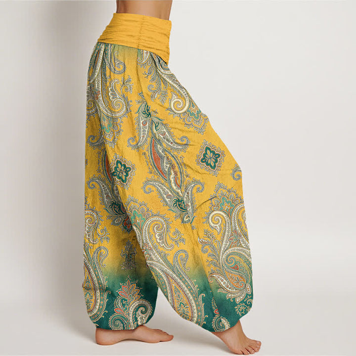 Buddha Stones Baumwoll-Haremshose mit Vintage-Paisley-Mosaikmuster und elastischem Bund für Damen - image 1
