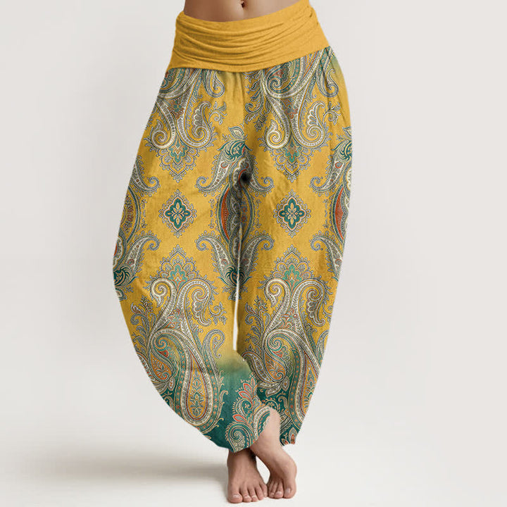 Buddha Stones Baumwoll-Haremshose mit Vintage-Paisley-Mosaikmuster und elastischem Bund für Damen - Gold - US16, UK/AU20, EU48 (3XL) - image 0