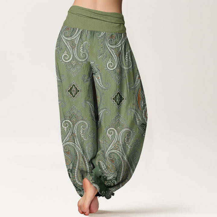 Buddha Stones Baumwoll-Haremshose mit Vintage-Paisley-Mosaikmuster und elastischem Bund für Damen - image 7