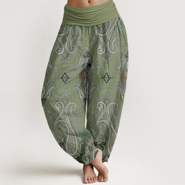 Buddha Stones Baumwoll-Haremshose mit Vintage-Paisley-Mosaikmuster und elastischem Bund für Damen - Olivgrün - US16, UK/AU20, EU48 (3XL) - image 5