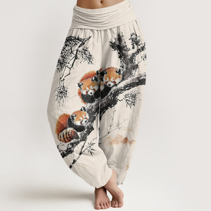 Buddha Stones Damen-Haremshose mit Bambus- und Panda-Muster aus Baumwolle mit elastischem Bund und elastischem Bund - Leinen - US16, UK/AU20, EU48 (3XL) - image 0