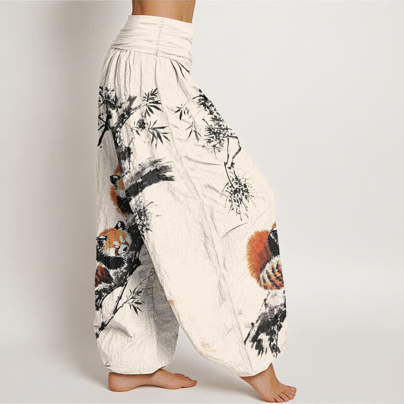 Buddha Stones Damen-Haremshose mit Bambus- und Panda-Muster aus Baumwolle mit elastischem Bund und elastischem Bund - image 1