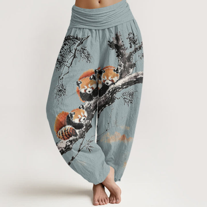 Buddha Stones Damen-Haremshose mit Bambus- und Panda-Muster aus Baumwolle mit elastischem Bund und elastischem Bund - Hellblau - US16, UK/AU20, EU48 (3XL) - image 8