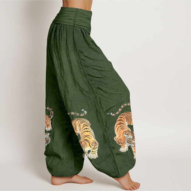 Buddha Stones Baumwoll-Haremshose mit majestätischem Tigermuster und elastischem Bund für Damen - image 2