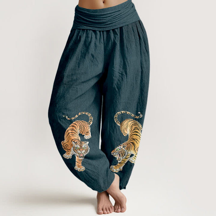 Buddha Stones Baumwoll-Haremshose mit majestätischem Tigermuster und elastischem Bund für Damen - SteelBlue - US16, UK/AU20, EU48 (3XL) - image 5