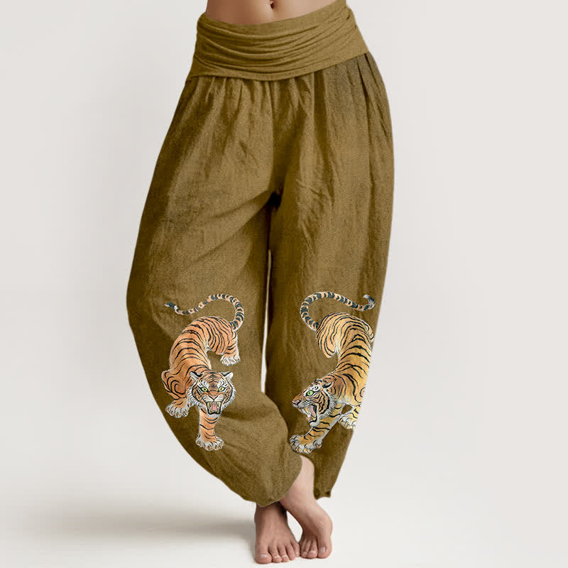 Buddha Stones Baumwoll-Haremshose mit majestätischem Tigermuster und elastischem Bund für Damen - Dunkelgoldenrod - US16, UK/AU20, EU48 (3XL) - image 8