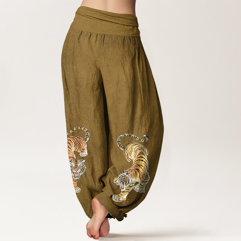 Buddha Stones Baumwoll-Haremshose mit majestätischem Tigermuster und elastischem Bund für Damen - image 10