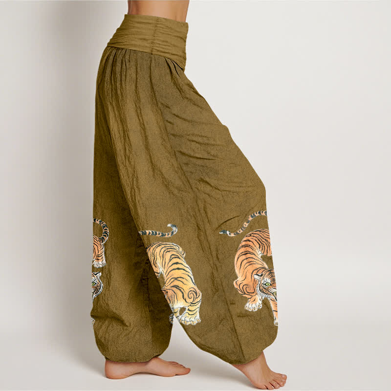 Buddha Stones Baumwoll-Haremshose mit majestätischem Tigermuster und elastischem Bund für Damen - image 9