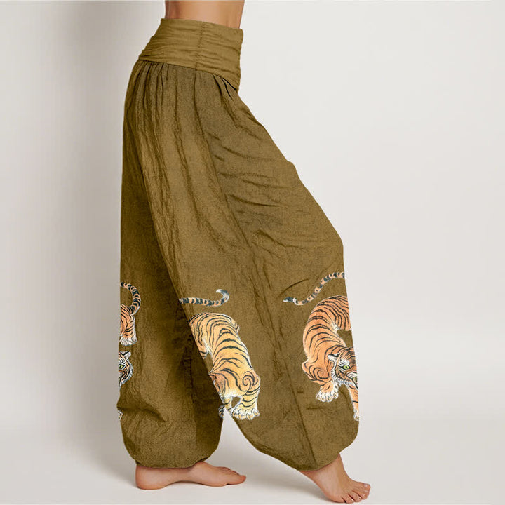 Buddha Stones Baumwoll-Haremshose mit majestätischem Tigermuster und elastischem Bund für Damen - image 9