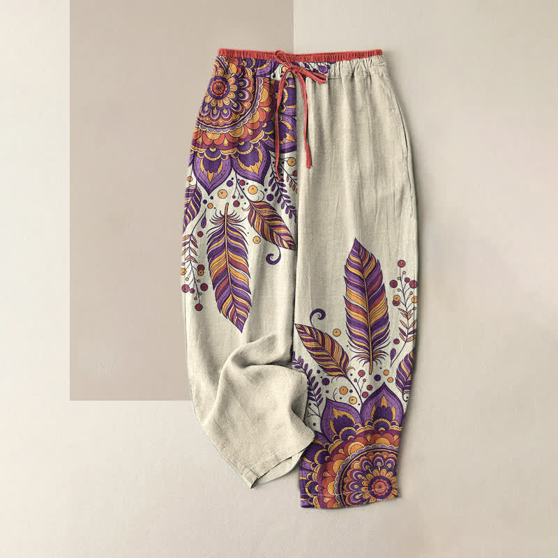 Buddha Stones Elegante Damenhose aus reiner Baumwolle mit floralem Boho-Muster, elastischem Bund und Taschen - DarkOrchid - US16, UK/AU20, EU48 (3XL) - image 4