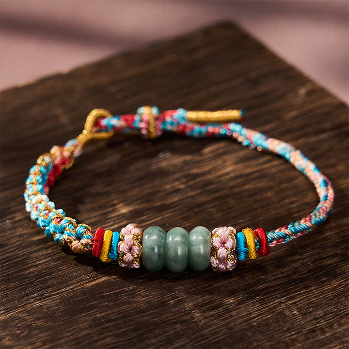Buddha Stones Handgewebtes, mehrfarbiges Glücksseilarmband aus Pfirsichblüten-Jade - Rosa (Handgelenkumfang: 15-19 cm) - image 0