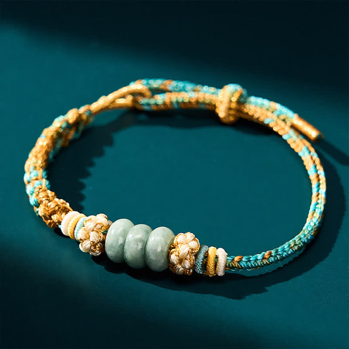 Buddha Stones Handgewebtes, mehrfarbiges Glücksseilarmband aus Pfirsichblüten-Jade - image 15