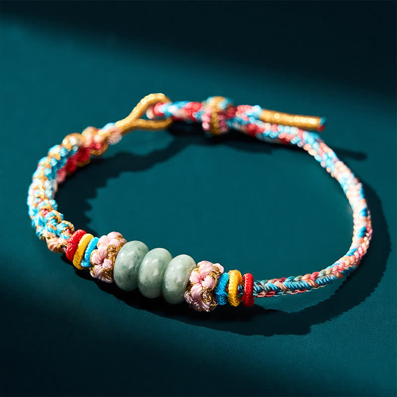 Buddha Stones Handgewebtes, mehrfarbiges Glücksseilarmband aus Pfirsichblüten-Jade - image 4