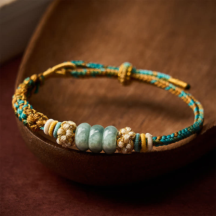Buddha Stones Handgewebtes, mehrfarbiges Glücksseilarmband aus Pfirsichblüten-Jade - image 14
