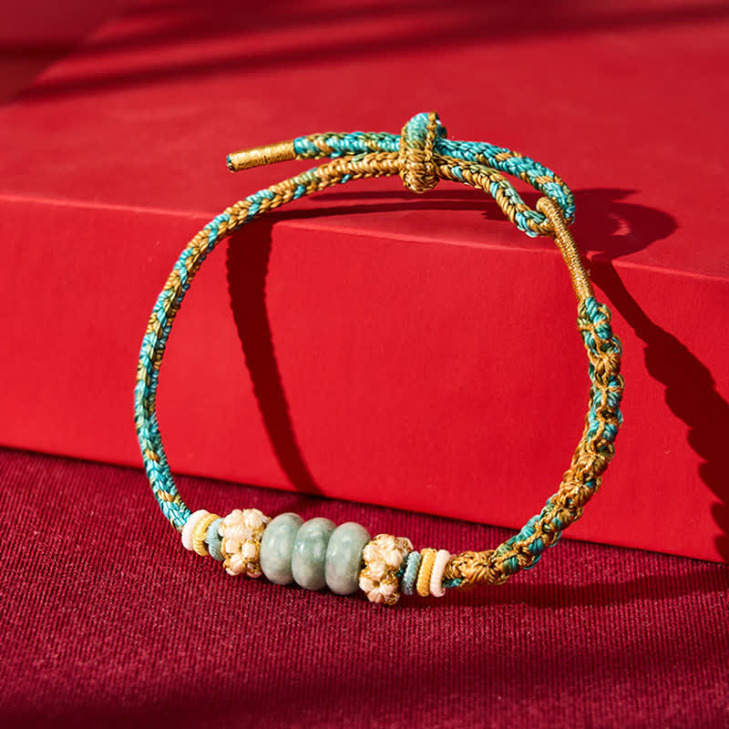 Buddha Stones Handgewebtes, mehrfarbiges Glücksseilarmband aus Pfirsichblüten-Jade - image 13