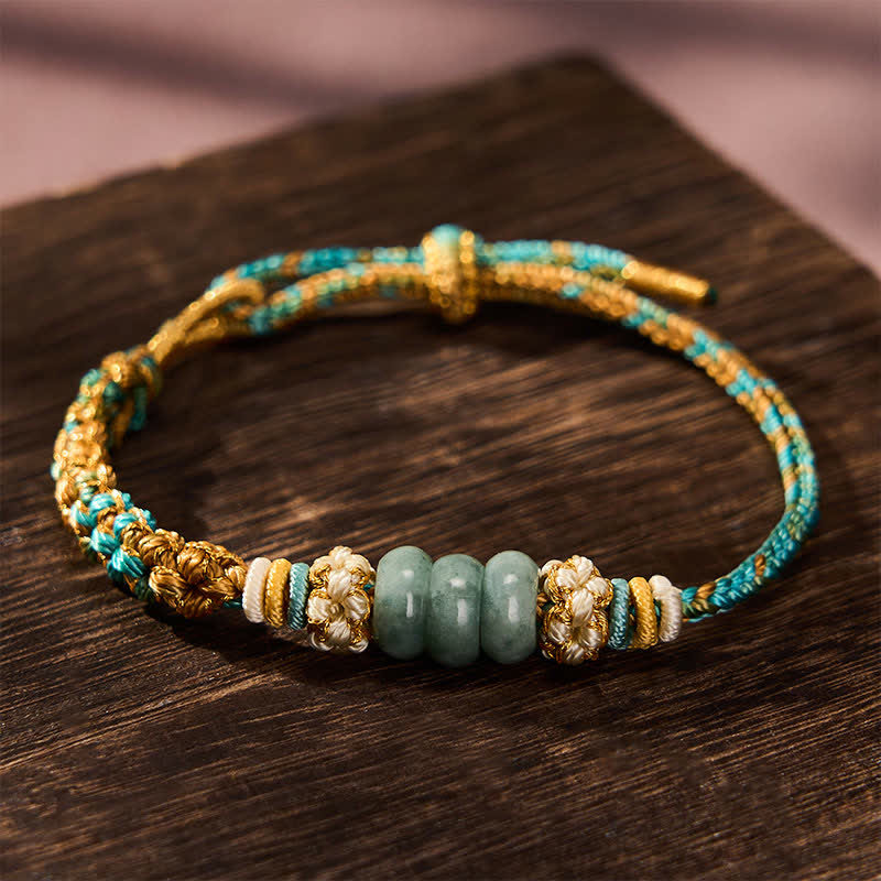 Buddha Stones Handgewebtes, mehrfarbiges Glücksseilarmband aus Pfirsichblüten-Jade - Grün (Handgelenkumfang: 15-19 cm) - image 11