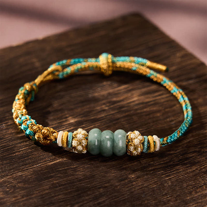 Buddha Stones Handgewebtes, mehrfarbiges Glücksseilarmband aus Pfirsichblüten-Jade - Grün (Handgelenkumfang: 15-19 cm) - image 11