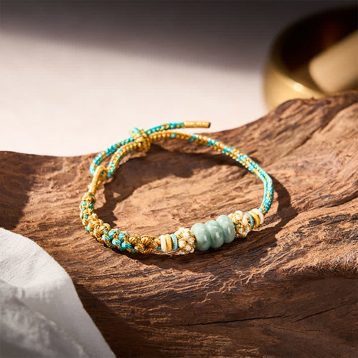 Buddha Stones Handgewebtes, mehrfarbiges Glücksseilarmband aus Pfirsichblüten-Jade - image 16
