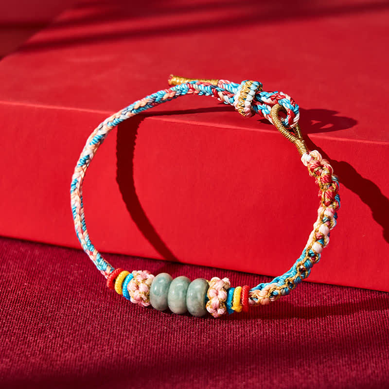Buddha Stones Handgewebtes, mehrfarbiges Glücksseilarmband aus Pfirsichblüten-Jade - image 2