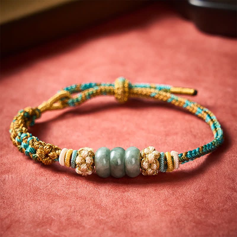 Buddha Stones Handgewebtes, mehrfarbiges Glücksseilarmband aus Pfirsichblüten-Jade - image 12