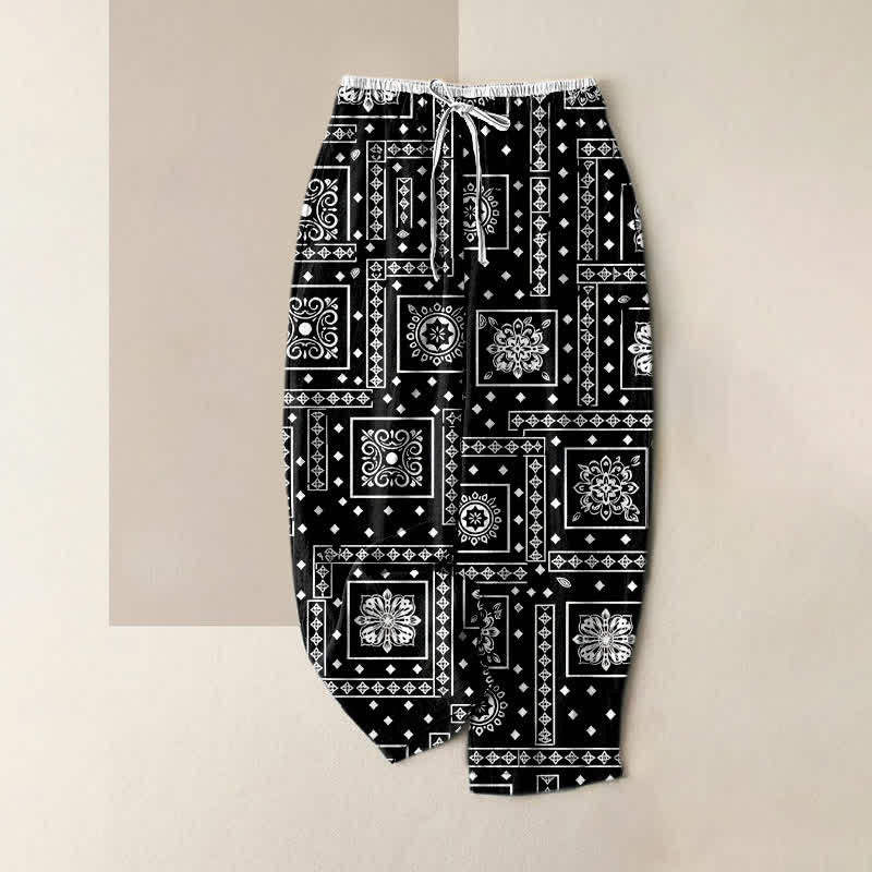 Buddha Stones Damenhose aus reiner Baumwolle mit Vintage-Bandana-Patchworkmuster, elastischem Bund und Taschen - Schwarz - US16, UK/AU20, EU48 (3XL) - image 0